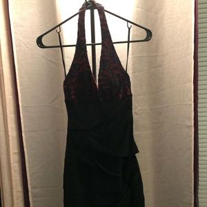 Black and pink lace bodycon mini dress